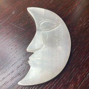 Selenite Satin Spar Moon Face Carving medium home Crystal feng shui white
